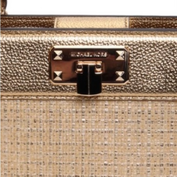 SALE Michael Michael Kors Natural & Gold Kinsley Leather Accordion Satchel NWT - Picture 2 of 8
